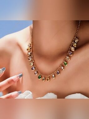Multi Color Teardrop Necklace - Elegant Women's Jewelry